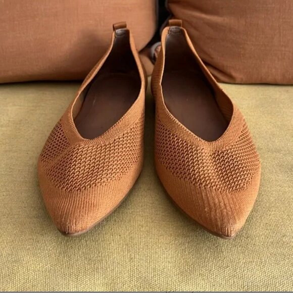 Everlane ReKnit 40-Hour Flat Pointed Toe Knit Ballet Shoe Toffee Tan 9.5 - Picture 1 of 7